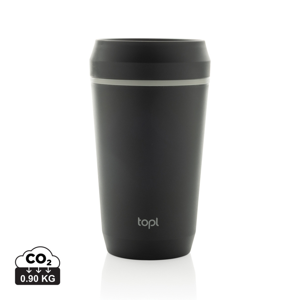 Logotrade reklaminiai produktai nuotrauka: „Topl“ perdirbto plastiko išsinešimui skirta stiklinė su patentuotu 360 laipsnių dangteliu, 354 ml