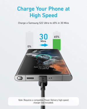 Logotrade korporatīvās dāvanas foto: Anker USB-C uz USB-C kabelis 1,8 metri 60 W