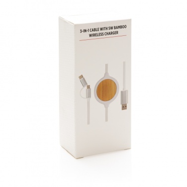 Лого трейд pекламные продукты фото: Кабель 3-в-1 с бамбуковым беспроводным зарядным устройством мощностью 5 Вт