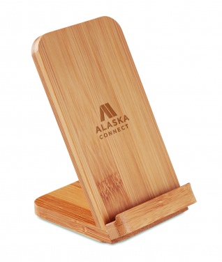 Logotrade kampanjprodukter bild: Laddstativ bambu, Qi-laddning 5W WIRESTAND
