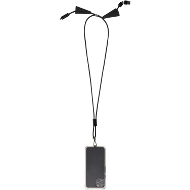 Logotrade presentreklam bild: Funi nyckelband för smartphone av återvunnen plast med inbyggd datasynkroniseringskabel och 100 W snabbladdande 5-i-1-kabel