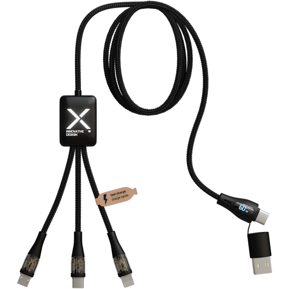 Logotrade reklamprodukter bild: SCX.design C51 supersnabb 5-i-1 rPET-laddningssladd på 60 W med skärm