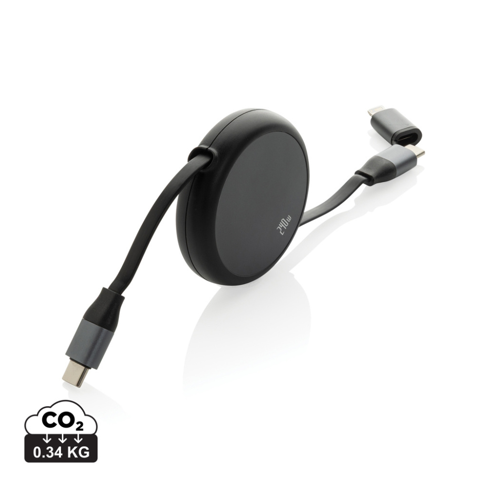 Logotrade kampanjprodukter bild: Terra RCS återvunnen aluminium 240W utdragbar 2-i-1 kabel